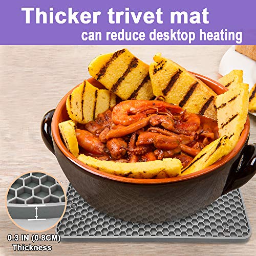 Walfos Silicone Trivet Mats - 4 Heat Resistant Pot Holders, Multipurpose Non-Slip Hot Pads for Kitchen Potholders, Hot Dishers, Jar Opener, Spoon Holder, Food Grade Silicone & BPA Free (Square) - style: 7in, 4 Grey Square