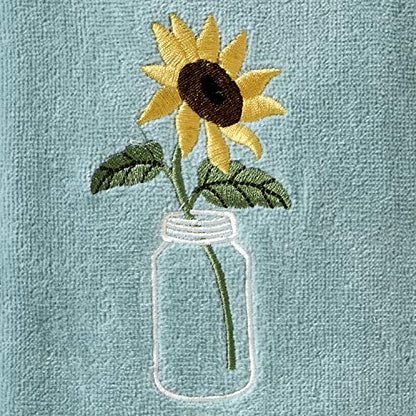 SKL Home by Saturday Knight Ltd. Sunflower in Jar Hand Towel (2-Pack), Aqua - color: Sunflower in Jar, Aqua