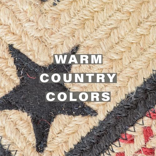 Homespice Gloucester Jute Braided Placemats, Rect 13x19 Set of 6 | Black and Red Everyday and Holiday Table Mats, Rich Colors, Reversible, Durable and Easy to Clean - color: Primitive Star Gloucester