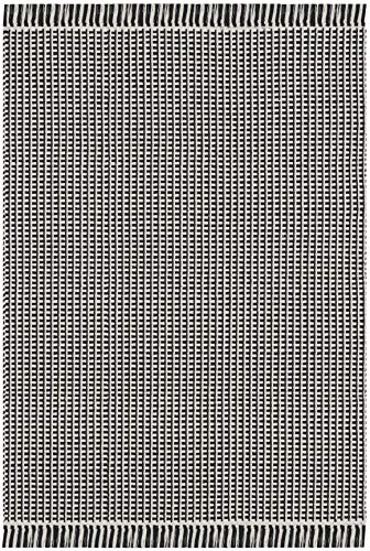 SAFAVIEH Montauk Collection Accent Rug - 3' x 5', Ivory & Black, Handmade Flat Weave Boho Farmhouse Cotton Tassel Fringe, Ideal for High Traffic Areas in Entryway, Living Room, Bedroom (MTK340D)