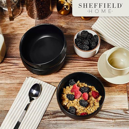 Sheffield Home Large Stoneware Cereal Bowls - Set of 6, 28oz Capacity - Dishwasher & Microwave Safe - 6" Diameter, Stylish & Functional for Everyday Use – Black - color: Black