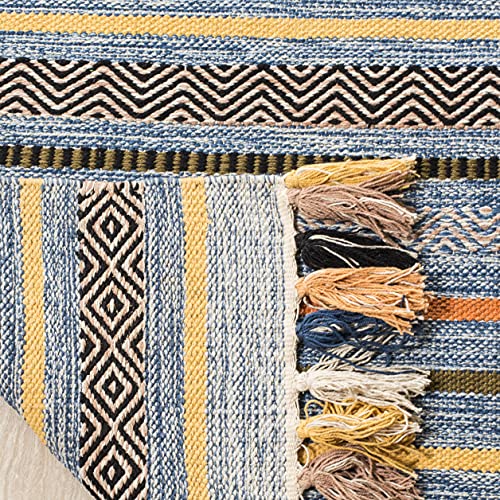 SAFAVIEH Montauk Collection Accent Rug - 3' x 5', Blue & Multi, Handmade Boho Stripe Fringe Cotton, Ideal for High Traffic Areas in Entryway, Living Room, Bedroom (MTK901C) - color: Blue/Multi, size: 3' x 5' (Rectangular)