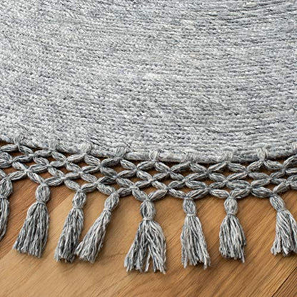 SAFAVIEH Sahara Collection Area Rug - 3' Round, Silver, Handmade Boho Tassel, Ideal for High Traffic Areas in Living Room, Bedroom (SAH490G) - color: Silver, size: 3' (Round)