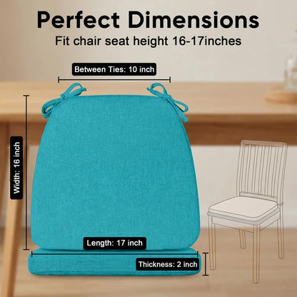 D-Shaped Chair Cushions Set of 1, Chair Pads with Ties, 17" x 16" | 2" Thick Non Slip Seat Cushion for Dining & Kitchen Chairs, 40D Foam, Removable Washable Cover, Lake Blue - color: Lake Blue