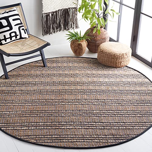 SAFAVIEH Natural Fiber Collection 7' Round Black/Natural NFB651Z Handmade Flat Weave Stripe Jute & Cotton Jute Area Rug - color: Black/Natural, size: 7' (Round)