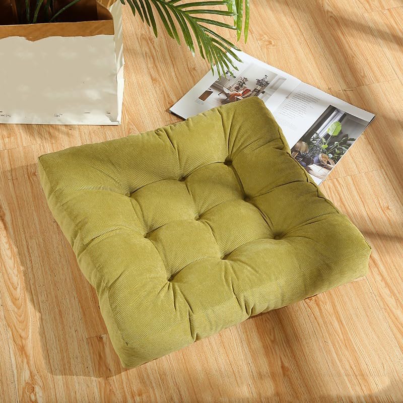Square Floor Pillow Cushion, 22x22 Inch Meditation Pillow, Green | Thick Tufted, Soft Velvet Seat Cushion, for Yoga, Gaming, Reading, Living Room, Tatami, Chair - color: Green