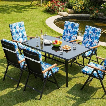 Hoteam 4 Set Outdoor Patio Chair Cushions 20 x 42 in Deep Seat Waterproof Patio Cushions Set for Furniture Replacement Removable Seat and Back (Blue Plumeria) - style: Blue Plumeria