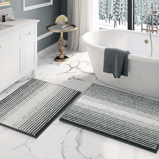 Bathroom Rugs and Mats Sets, 2 Piece Thick Absorbent Chenille Non Slip, Soft Shaggy Bath Room Floor Mats for Bathroom, Machine Washable (Blue Grey, 20" x 32" Plus 16" x 24") - color: Blue Grey, size: 20" x 32" Plus 16" x 24"