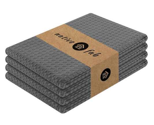 Native Fab Cotton Kitchen Towel with Hanging Loop 16x26 inches, 4-Pack, Waffle Weave Kitchen Towels for Cleaning Drying, Washcloths Soft & Absorbent Cloth Rags, Bar Towel, Dish Cloth, Grey - color: Gray, size: Set of 4