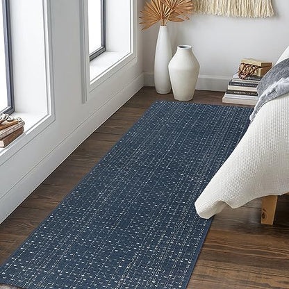 Seavish Hallway Runner Rug, Low Pile Washable Kitchen Runner Rug 2x6 | Cotton Woven Reversible Entryway Rug, Dark Blue Farmhouse Throw Rug Runner for Living Room Bedroom Laundry Patio - color: Dark Blue, size: 2 x 6 ft