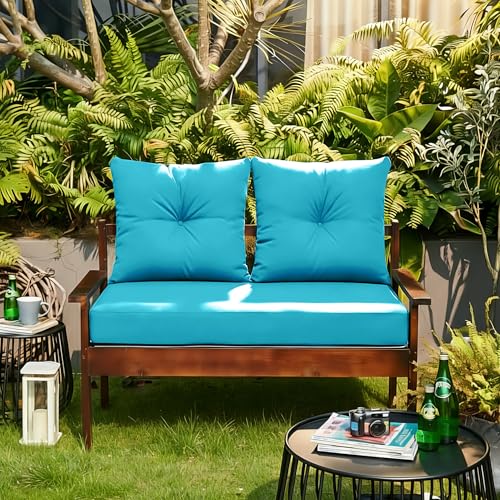 ARTPLAN Loveseat Patio Deep Seat Cushions 46"x24"x5" Bench Pad,Sky Blue | High-density foam fill, solution-dyed UV water repellent fabric, zipper removable cover fits patio swing & bench furniture - color: Sky Blue