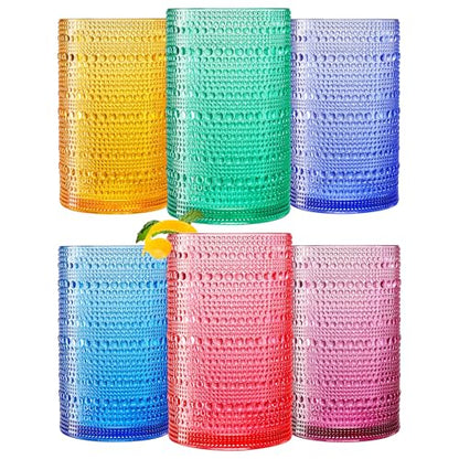 Khen Plastic Hobnail Drinking Highball Glasses Set of 6 Bright Tones Cups 14oz, Shatterproof & Unbreakable Acrylic Beaded Design, BPA-Free, Dishwasher Safe Indoor/Outdoor Drinkware Water, Cocktails - color: Sunshine Colors, style: Set of 6