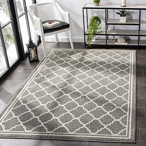 SAFAVIEH Amherst Collection Area Rug - 6' x 9', Dark Grey & Beige, Moroccan Trellis Design, Non-Shedding & Easy Care, Ideal for High Traffic Areas in Living Room, Bedroom (AMT422R) - color: Dark Grey/Beige, size: 6' x 9' (Rectangular)
