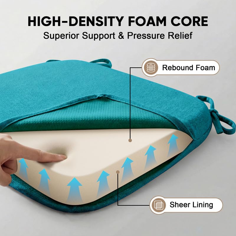 D-Shaped Chair Cushions Set of 1, Chair Pads with Ties, 17" x 16" | 2" Thick Non Slip Seat Cushion for Dining & Kitchen Chairs, 40D Foam, Removable Washable Cover, Lake Blue - color: Lake Blue