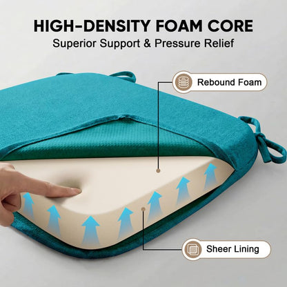 D-Shaped Chair Cushions Set of 1, Chair Pads with Ties, 17" x 16" | 2" Thick Non Slip Seat Cushion for Dining & Kitchen Chairs, 40D Foam, Removable Washable Cover, Lake Blue - color: Lake Blue