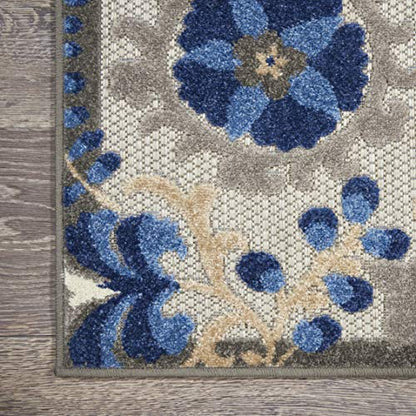 Nourison Home Aloha Natural Blue 2'3" x 10' Area Rug - Easy Clean, Non Shedding, Bed Room, Living Room, Dining Room, Kitchen (10' Runner) - color: Natural Blue, size: 2'3" x 10' (Runner)