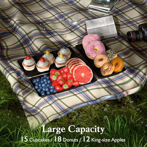 Bumusty 3-Tier Melamine Serving Tray Set, 11.5 x 5.6 in, Black Platters | Melamine Reusable Platters with Metal Display Stand for Cupcakes, Desserts, Fruit, Cookies, Parties, Birthdays and Holidays - color: Black Stand, size: 11.8" x 5.7"