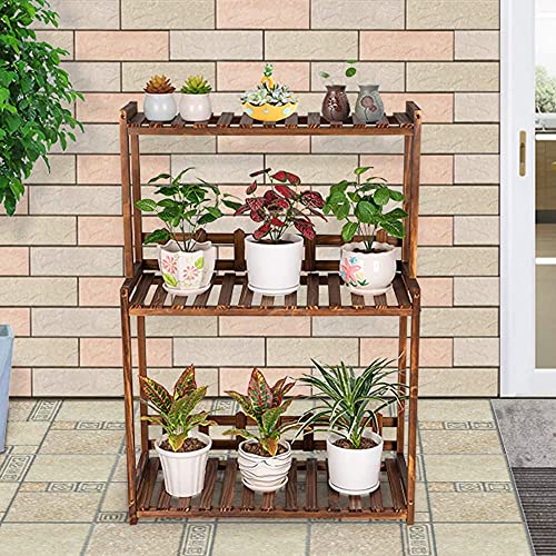 Ufine 3 Tier Wood Plant Stand Vertical Plant Display Shelf | Indoor Outdoor Plant Rack, Balcony Living Room, Kitchen, Porch Plant Organizer