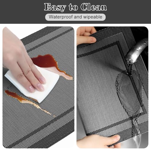 Placemats Set of 6, Heat Resistant Place Mats, Washable PVC Table Mats, Woven Vinyl Placemats, Non-Slip Stain Resistan Plastic Placemats for Table (Black White, 6) - color: Black White