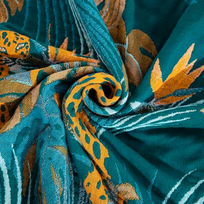100% Cotton Muslin Throw Blanket 60''x80'', Soft Breathable Lightweight, All-Season Reversible Bohemian Tropical Safari Leopard Animal Print Bedspread Coverlet, Fringed Teal Jungle Bed Throw - color: Orange Leopards, size: 60"x80"
