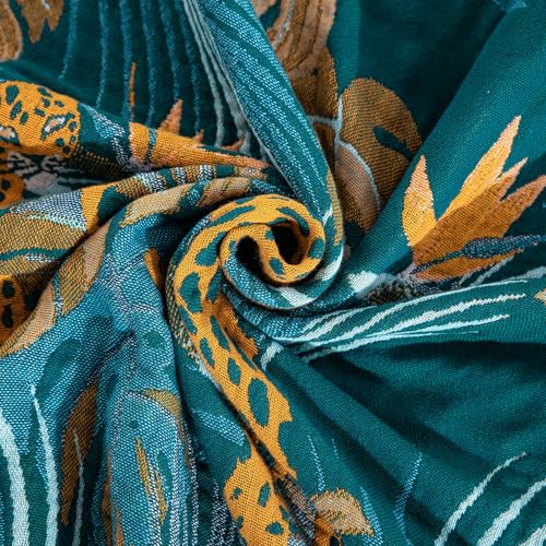 100% Cotton Muslin Throw Blanket 80''x90'', Soft Breathable Lightweight, All-Season Reversible Bohemian Tropical Safari Leopard Animal Print Bedspread Coverlet, Fringed Teal Jungle Bed Throw - color: Orange Leopards, size: 80"x90"