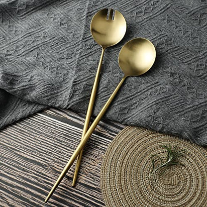 Salad Servers,Spoon and Fork Set 11.41 inch,18/10 Stainless Steel Salad Serving Titanium Plating (black gold) - color: Black/Gold