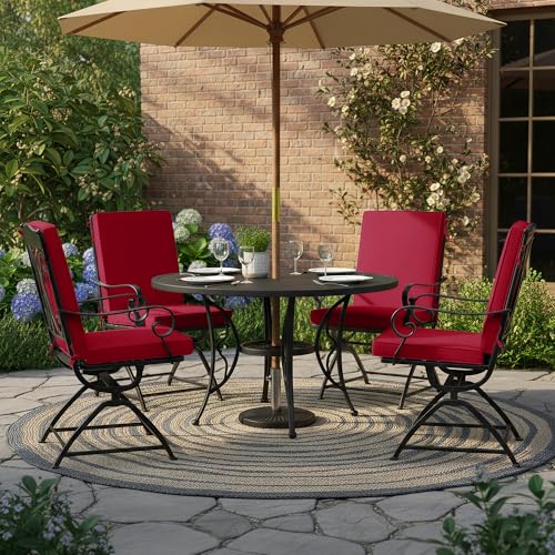 Summsun Patio Dining Seat Cushions Set of 4, 20 x 20 Inch, Burgundy | High Back, High-Resilience Foam, Non-Slip Bottom, Water Resistant, Removable Cover, Tie Straps, Fit for Adirondack, Rocker - color: Burgundy
