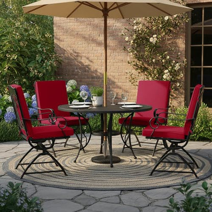 Summsun Patio Dining Seat Cushions Set of 4, 20 x 20 Inch, Burgundy | High Back, High-Resilience Foam, Non-Slip Bottom, Water Resistant, Removable Cover, Tie Straps, Fit for Adirondack, Rocker - color: Burgundy