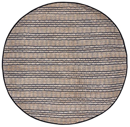 SAFAVIEH Natural Fiber Collection Area Rug - 7' Round, Navy & Natural, Handmade Flat Weave Stripe Jute & Cotton Jute, Ideal for High Traffic Areas in Living Room, Bedroom (NFB651N) - color: Navy/Natural, size: 7' (Round)