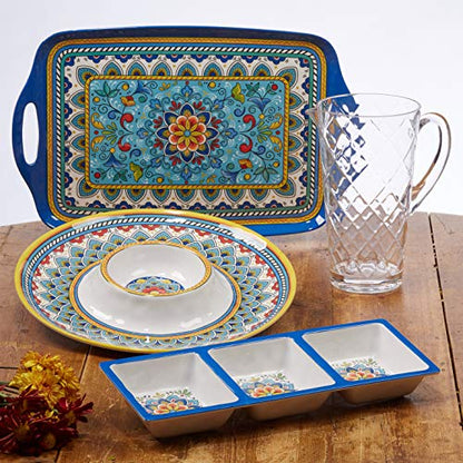 Portofino 7.5" Melamine All Purpose Bowls – Set of 6, Vibrant Mediterranean Floral Design, Lightweight & Break-Resistant, Dishwasher Safe, Good for Pasta, Soup, Salads & Outdoor Dining - size: 7.5 inches