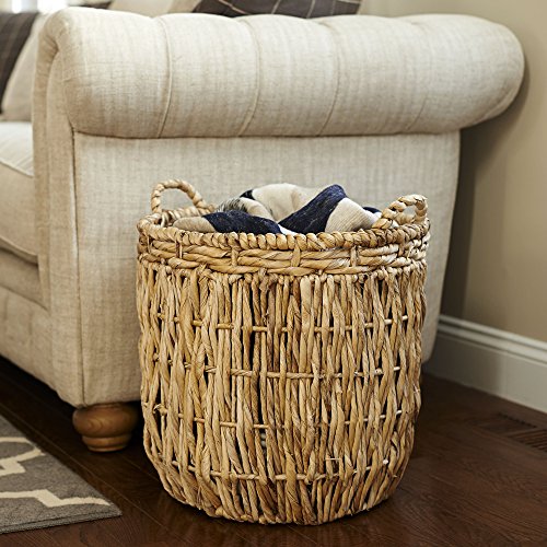 Household Essentials Brown Tall Round Wicker Storage Basket 19'' x 25'' - color: Natural Banana Leaf
