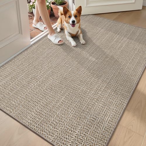 LUMI Ultra Thin Indoor Door Mat 48x72, Non-Slip Rubber Dirt Trapper | Low Profile Entryway Mat, Dirt Resistant Doormat, Stain Resistant Durable, Easy Clean for Inside, Patio, Porch, Brown - color: Brown, size: 4' x 6' (Rectangular)