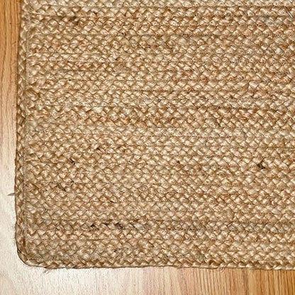 Hand Woven Natural Jute Braided Rug – 2x8 Rectangula | Rustic Boho Farmhouse Style | Solid Natural Fiber Rug for Hallway, Entryway, Kitchen, Bedroom, Dining Room, Study, Office - size: 2' x 8' (Rectangular)