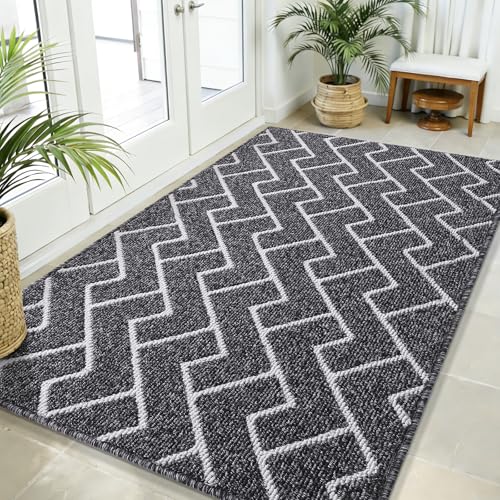 OLANLY Front Door Mat, Non-Slip Rubber Backing, Dirt Resistant and Absorbent, Washable, Easy to Clean Low-Profile Indoor Doormat for Back Door, Entryway, Inside Entrance, 59x35, Black - color: Black, size: 59" X 35"