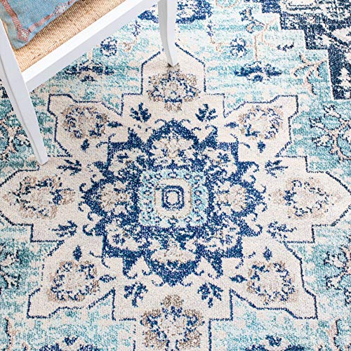 SAFAVIEH Madison Collection Area Rug - 2'2" x 4', Teal & Navy, Boho Chic Distressed Medallion Design, Non-Shedding & Easy to Clean, Ideal for Living Room, Bedroom, Dining Space (MAD473K) - color: Teal/Navy, size: 2'2" x 4' (Rectangular)