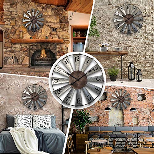 Mrocioa 24inch Windmill Distressed Metal Wall Clocks Rustic Large Decorative Clock Oversized Farmhouse Decor,Non Ticking,Battery Operated - size: 24 inch