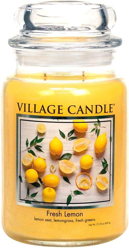 Village Candle Fresh Lemon Large Apothecary Jar, Scented Candle, Yellow, 21.25 oz. (Pack of 6) - size: Large Jar 21.25 oz (Pack of 6)