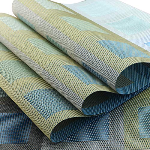 Set of 6 Placemats for Dinning Table, Luxury PVC Woven Vinyl Table Mats,Washable and Heat Insulation Kitchen Place Mats (6 pcs, Red) - color: Blue-square