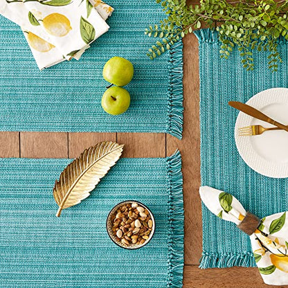 DII Variegated Tabletop Collection, Placemat Set, 13x19, Teal, 6 Piece - color: Teal, size: Placemat Set, 13x19"