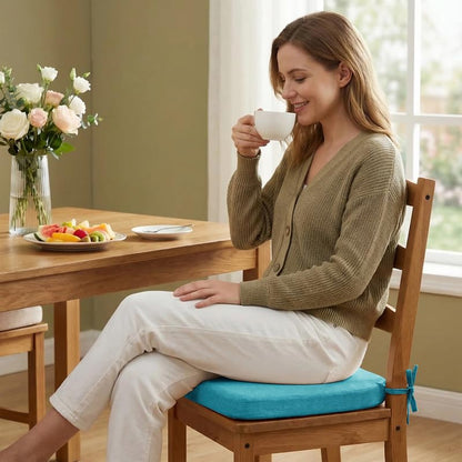 D-Shaped Chair Cushions Set of 1, Chair Pads with Ties, 17" x 16" | 2" Thick Non Slip Seat Cushion for Dining & Kitchen Chairs, 40D Foam, Removable Washable Cover, Lake Blue - color: Lake Blue