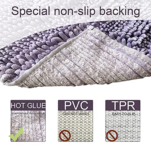 Purple Bathroom Rugs Sets 3 Piece, Super Absorbent Water Bath Mat Set with U-Shaped Toilet Rug,Ultra Soft Chenille Bath Mats for Bathroom and Tub,20x32+16x24+U-Shape20x20 Inch - color: Purple