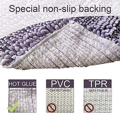 Purple Bathroom Rugs Sets 3 Piece, Super Absorbent Water Bath Mat Set with U-Shaped Toilet Rug,Ultra Soft Chenille Bath Mats for Bathroom and Tub,20x32+16x24+U-Shape20x20 Inch - color: Purple