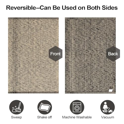 Washable Runner Rug 2x6 Natural Woven Farmhouse Hallway Runner Rug | Reversible Bathroom Runners Rugs, Cotton Low Profile Entryway Rugs, Farmhouse Bedroom Modern Kitchen Runenrs Carpet - color: Natural/Black, size: 2' x 6' (Rectangular)