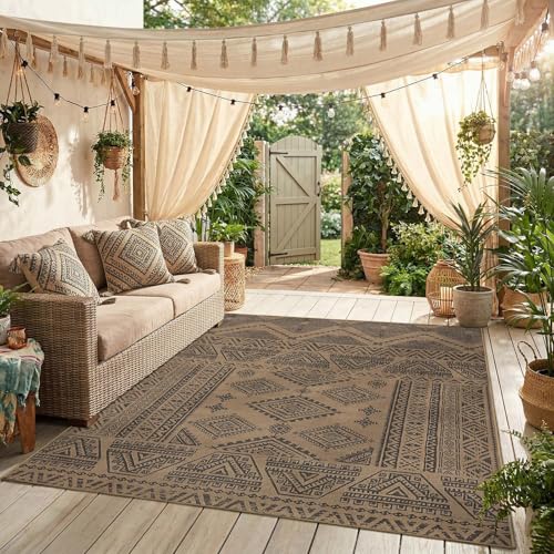 jinchan 5x7 Faux Jute Area Rug Washable Boho Living Room Rug, Charcoal | Southwestern Geometric, Non-Slip, Low Pile, Indoor Outdoor, Natural Fiber Look, Dining Room, Deck, Backyard, Bedroom, Patio - color: Natural Charcoal, size: 5' x 7' (Rectangular)