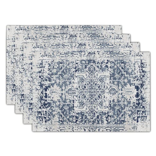 Navy Blue Grey Ethnic Boho Placemats Set of 4 Bohemian Carpet Vintage Gray Linen Washable Kitchen Dining Table Mats Stain Heat-Resistant Desktop Decor Place Mats for Home Party Indoor 12x18 in - color: Ethnic 5, size: 18x12 Inches