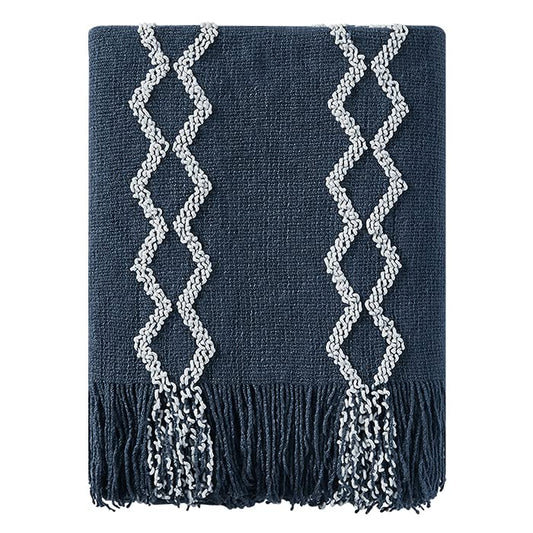 BOURINA Knitted Throw Blanket Boho Chenille Outdoor Blanket,Navy 50x60Inch | Chenille Throw Blanket Textured Solid Soft Throws and Blankets for Sofa or Bed Knitted Decorative Blanket - color: A-navy, size: 50"×60"