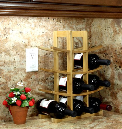 Oceanstar WR1149 12-Bottle Natural Bamboo Wine Rack , Red, 15.75 x 5.75 x 1.75 inches