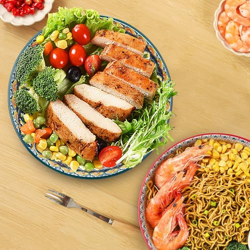 Large Serving Bowls, 75 Oz Fruit Salad Bowls, Bohemian Style Large Porcelain Dishes for Entertaining Parties,Big Bowls for Eating Soup, Salad, Pasta, Fruit, Chips, 10.3 Inch Diameter (green) - color: Green