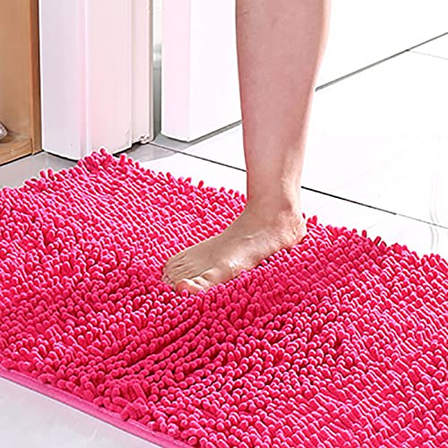 Chenille Bathroom Rugs Mat 24 x 17, Extra Soft Non Slip Water Absorbent Bath Rug, Quick Dry Machine Washable Shaggy Shower Mat, Bath Mat for Bathroom Floor, Home Decor Accessories - color: Hot Pink, size: 1'8" x 2'8" (Rectangular)