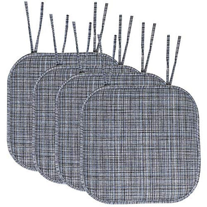 Sweet Home Collection Chair Cushion Memory Foam Pads with Ties Honeycomb Pattern Slip Non Skid Rubber Back Rounded Square 16" x 16" Seat Cover, 4 Pack, Aria Blue/Black - color: Aria Blue/Black, size: 4 Count (Pack of 1)